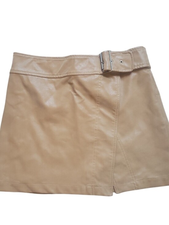 Free People Dresses & Skirts - Free People Caramel Faux Leather Mini Skirt with Buckle Detail